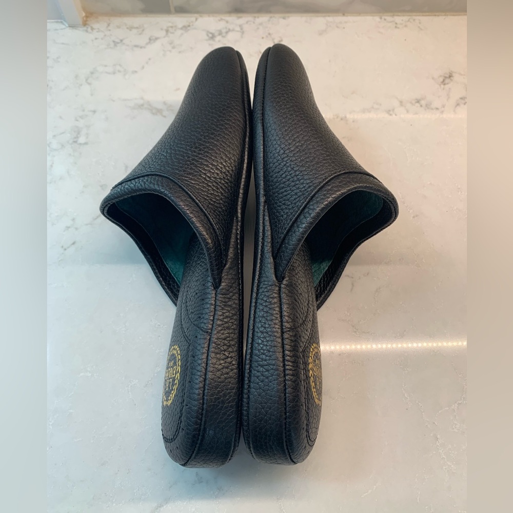 NEW LB Evans Black Leather Aristocrat Smoking Comfort Men's Slippers Size 9 - Picture 2 of 6
